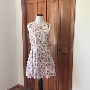Gap Pink & White Floral Pleated Fit & Flare Dress, Size 4